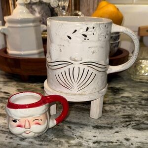 Anthropologie White and Red Santa Mug Set